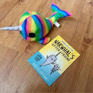 Ty Nori 2018 Narwhal Unicorn Whale Rainbow Plush Stuffed Animal 13" Narwhal Book